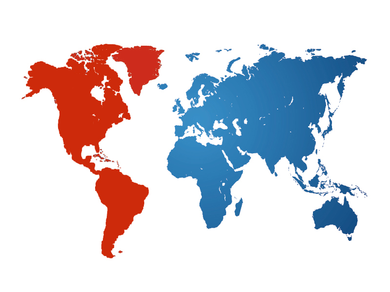 Mapa mundi en que se resalta en rojo América