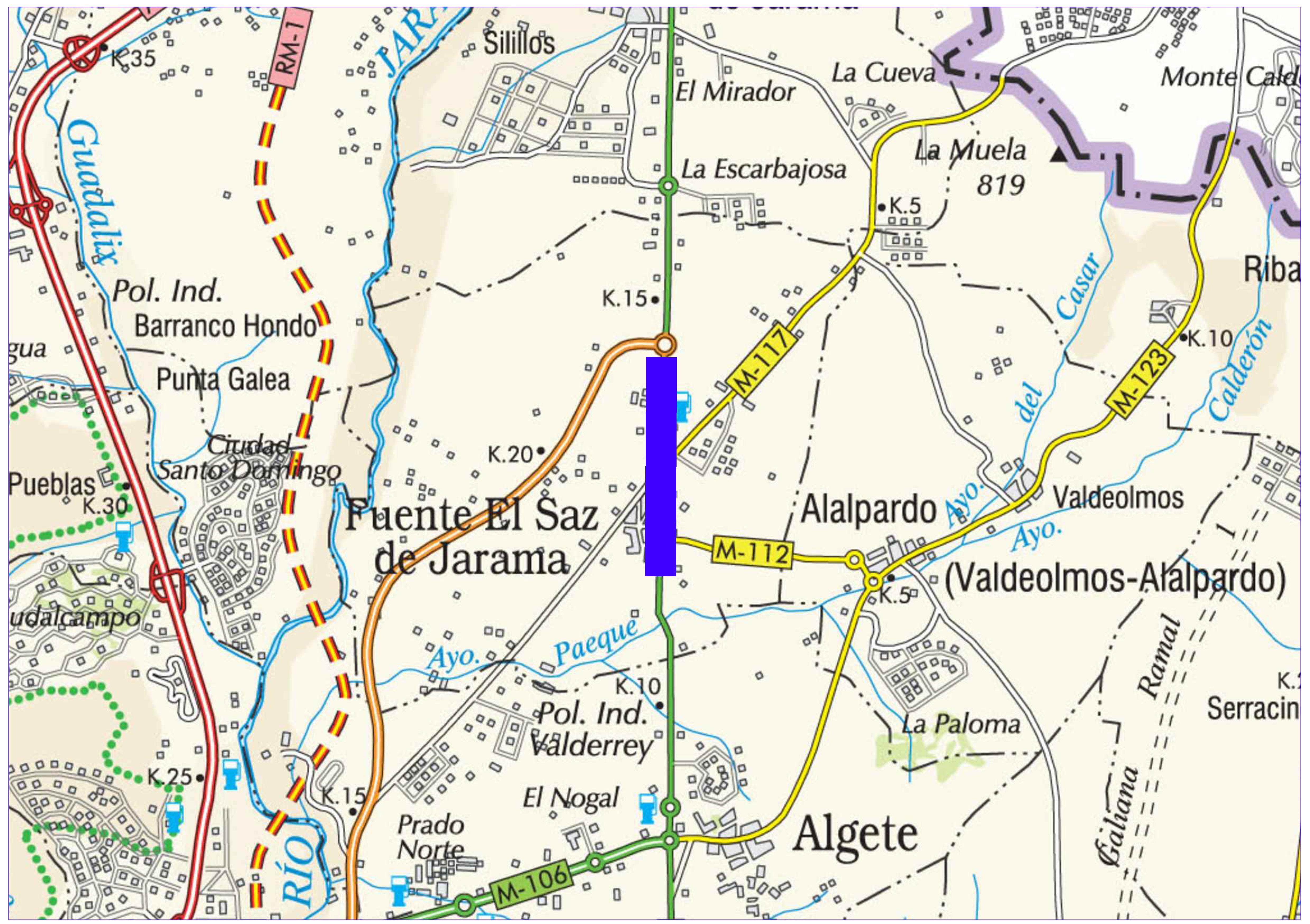 Plano de situación de la obra en la carretera M-103, en Fuente el Saz. Plano de situación M-103