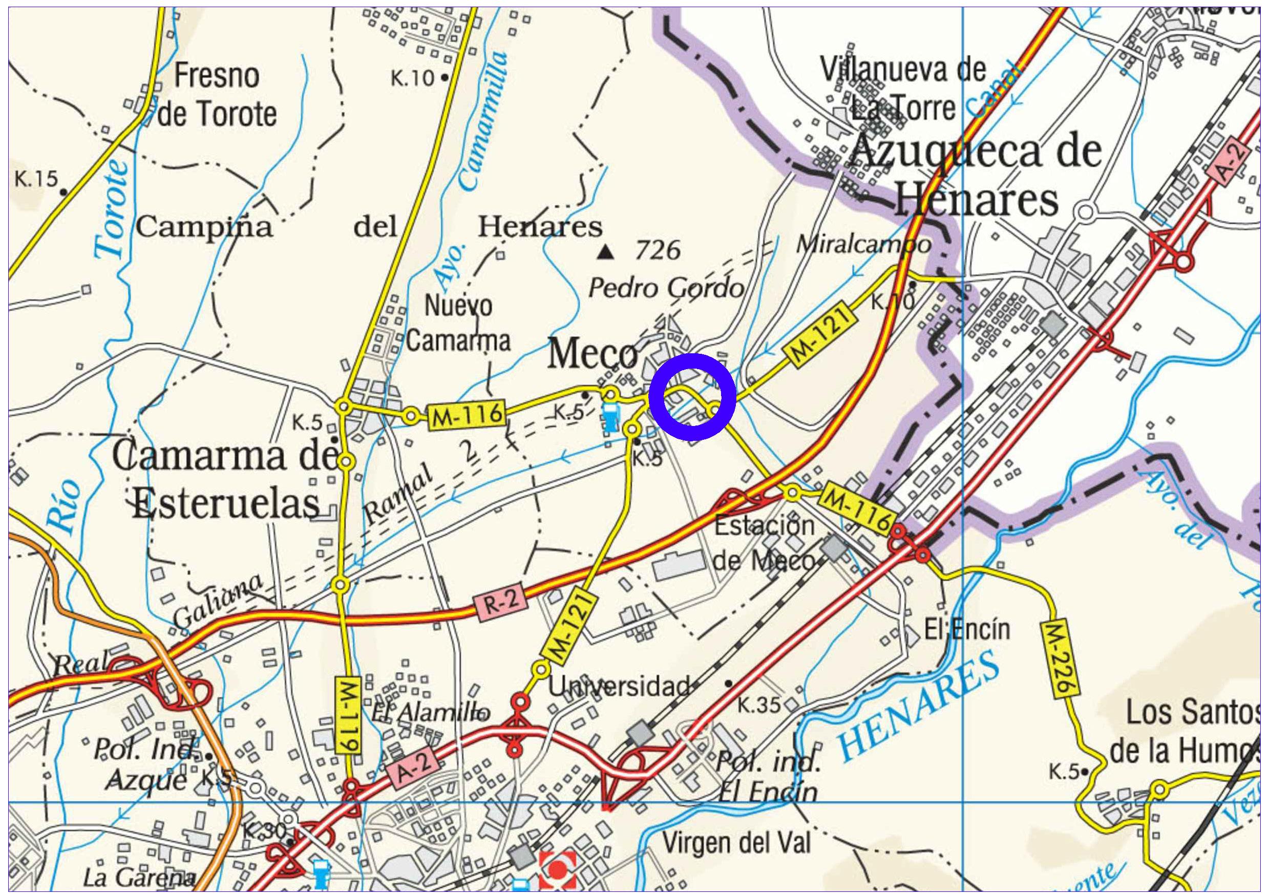 Plano de situación de la obra en la carretera M-116, del p.k. 3,350 al 4,100 en Meco. Plano de situación M-116