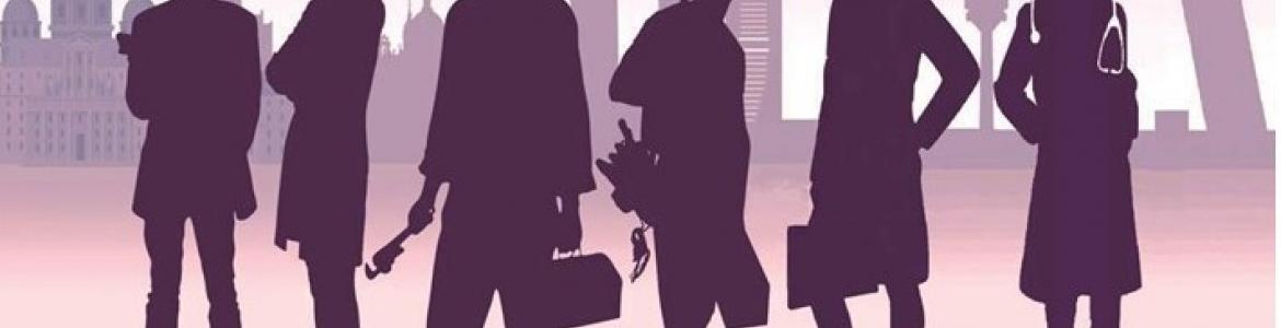 Prórroga 'Estrategia Madrid por el Empleo' Siluetas de profesionales recortadas sobre edificios de Madrid