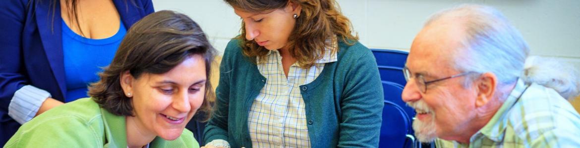 Listado de CEPA con cursos de preparación de la prueba de acceso a formación profesional de grado superior: Grupo de personas adultas reunidas conversando y trabajando