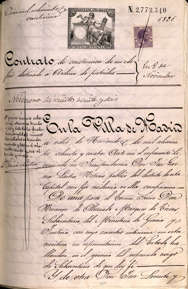 Contrato para construcción edificio-AHPM T1.35323 f.5825r 629