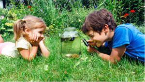 Niños observando pecera