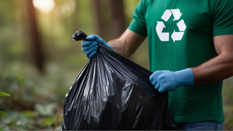 Voluntario recogiendo basuraleza