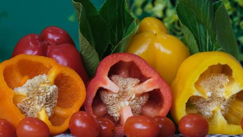 Pimientos cortados y tomates