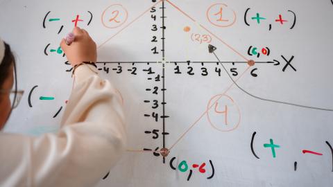 La educación madrileña lidera por primera vez el Informe PISA en España con mayor nota que Finlandia, Suecia y EE UU: es la número 1 en Matemáticas y Ciencias Niña ahciendo cuentas en una pizarra