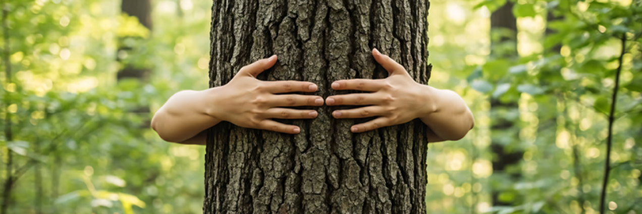 persona abrazando árbol