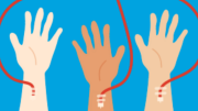 Grafismo de tres brazos donando sangre
