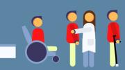 Infografía con pacientes y profesionales sanitario