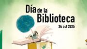 Imagen decorativa, cartel día de las bibliotecas, libros, gente leyendo