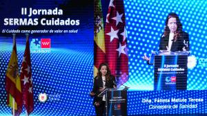 La consejera Fátima Matute durante la clausura de la Jornada organizada por la Gerencia de Cuidados de la Administración regional y Colegio Oficial de Enfermería de Madrid