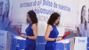 La presidenta Isabel Díaz Ayuso durante la inauguración del ciclo El pulso de nuestras comunidades: Madrid de 20minutos