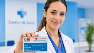 Un sanitario sosteniendo la tarjeta