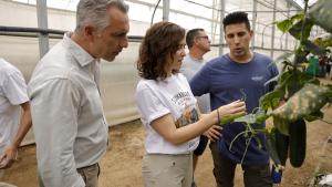 La presidenta Isabel Díaz Ayuso visitando una explotación agrícola afectada por los incendios de la Sierra Oeste