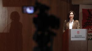 Díaz Ayuso presenta más de 100 actividades en 65 municipios de la Red de Teatros de la Comunidad de Madrid La presidenta Isabel Díaz Ayuso en la presentación de la programación de los teatros de la Comunidad de Madrid