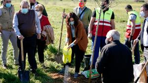 Díaz Ayuso asiste al comienzo de la reforestación que se llevará a cabo en el Parque de la Alhóndigo, en Getafe