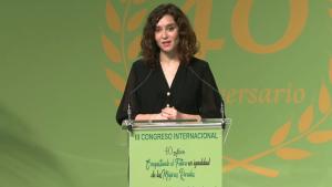 Díaz Ayuso rinde homenaje a las mujeres del campo La presidenta dando unas palabras en la presentación