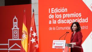 Díaz Ayuso anuncia la creación de 1.600 nuevas plazas de atención especializada y gratuita para personas con discapacidad en 2023 La presidenta durante su intervención