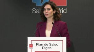 Díaz Ayuso anuncia un nuevo Plan de Salud Digital de la Comunidad de Madrid dotado de 70 millones para reforzar la atención al paciente La presidenta durante su presentación del plan