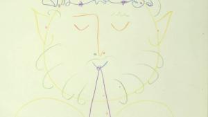 Dibujo garabateado de un ser mitológico clásico tocando una flauta doble