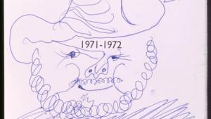 Dibujo garabateado de un hombre con barba y sombrero en tinta azul