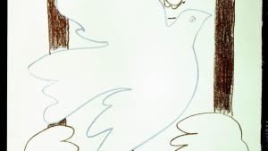 Dibujo de un preso en la cárcel con la paloma de la paz