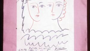 Dibujo de un rostro doble y una paloma