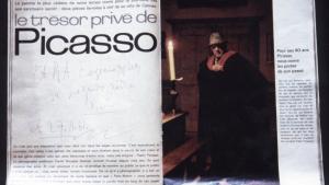 Revista con una foto de Picasso  con capa y un autógrafo