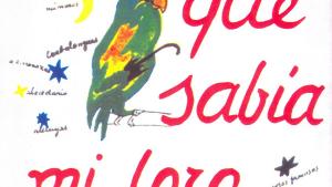 Dibujo de un loro con sombrero y frase "lo que sabía mi loro"