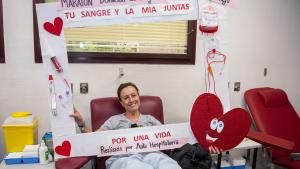 donando sangre en el Hospital de Getafe