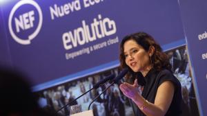 La presidenta Isabel Díaz Ayuso durante el desayuno informativo del Fórum Europa