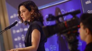 La presidenta Isabel Díaz Ayuso durante el desayuno informativo del Fórum Europa
