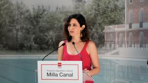 La presidenta Isabel Díaz Ayuso durante la presentación de Milla Canal