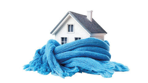 Imagen de casa con bufanda azul