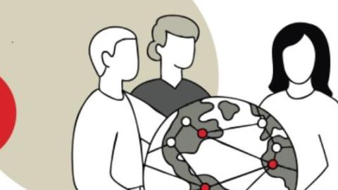 ilustración personas alrededor de globo terráqueo