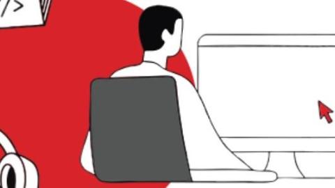 ilustración hombre delante de una pantalla