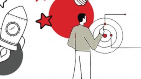 Ilustración de persona alrededor de innovación