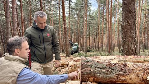 Novillo visita Gascones para conocer los trabajos de aprovechamiento maderero El consejero Carlos Novillo conoce los trabajos que se están realizando en el monte de utilidad pública del municipio