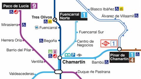 Plano del proyecto de apliación de la Línea 1 de Metro hasta Madrid Nuevo Norte Plano del proyecto de apliación de la Línea 1 de Metro hasta Madrid Nuevo Norte