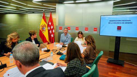 Los consejeros Miguel Ángel García Martín y Ana Dávila durante la reunión del Observatorio Regional de la Violencia de Género