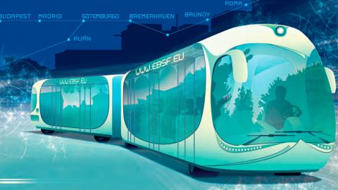 Imagen futurista de un autobús