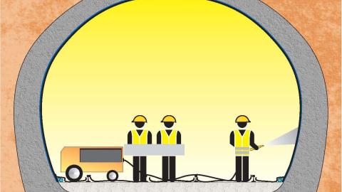 Fase 10. Retirada de repiés y proyeccción de hormigón Consolidación del túnel, Fase 10 retirada de repiés y proyeccción de hormigón manualmente