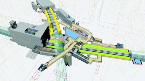 Axonometría de la estación de Callao tras la renovación Esquema de la estación de Callao tras la renovación