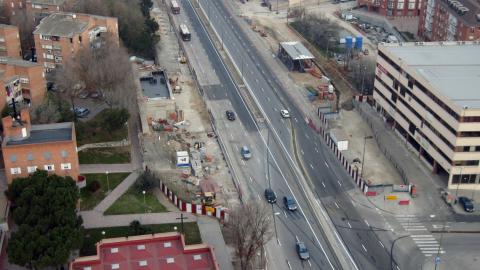 Vista aérea de la zona durante la ejecución de las obras. Estación de Almendrales Vista aérea de la estación de Almendrales durante las obras