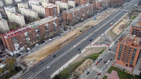 Vista aérea de la zona durante la ejecución de las obras. Estación Ciudad de Los Ángeles Vista aérea de la estación Ciudad de los Ángeles durante las obras