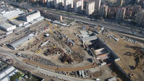 Vista aérea de la zona durante la ejecución de las obras Vista aérea de la estación San Cristóbal durante la ejecución de las obras
