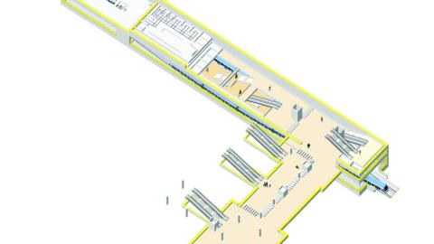 Axonometría de la estación. Nivel de vestíbulo de conexión con Cercanías Axonometría de la estación de Villaverde Alto, Nivel de vestíbulo de conexión con Cercanías