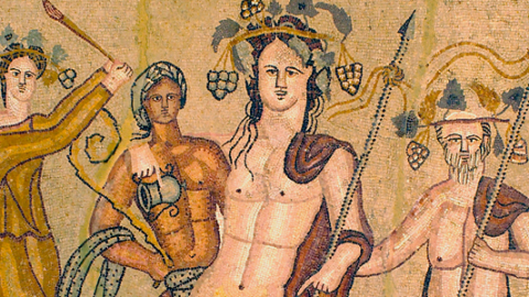 Emblema del mosaico del triclinium de la casa de Baco.