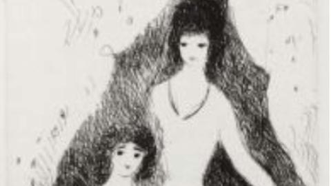 Retrato en blanco y negro de mujer y niña