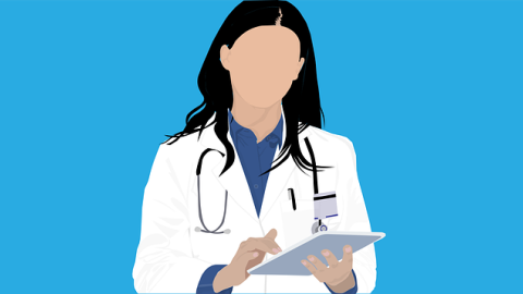 Icono de profesional sanitario con fonendoscopio colgado al cuello